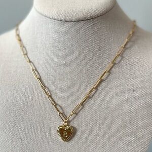 B Artisan Gold Heart Initial Letter Necklace Charm Paperclip Chain